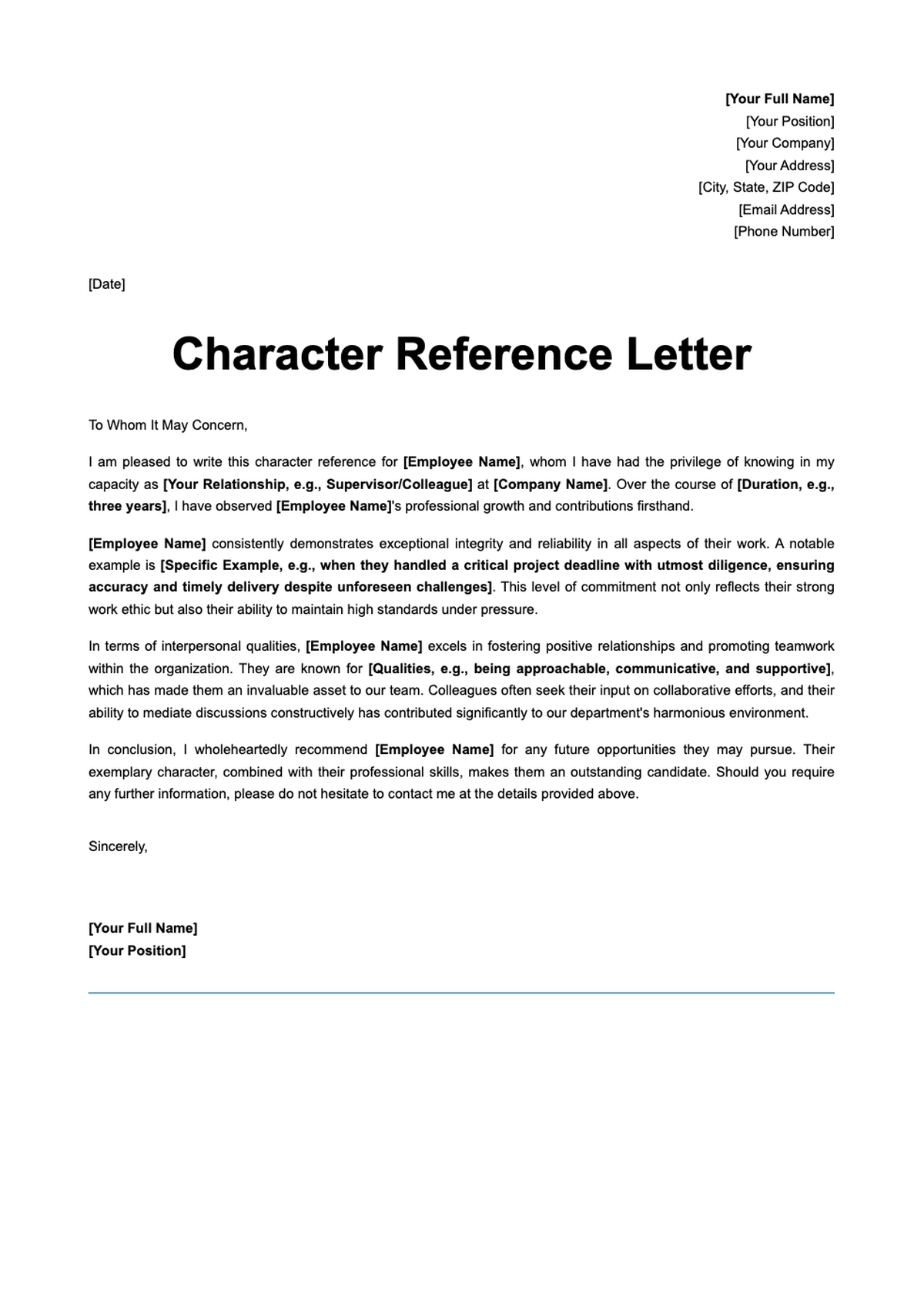 Body of character reference letter template with placeholder text_variant_3